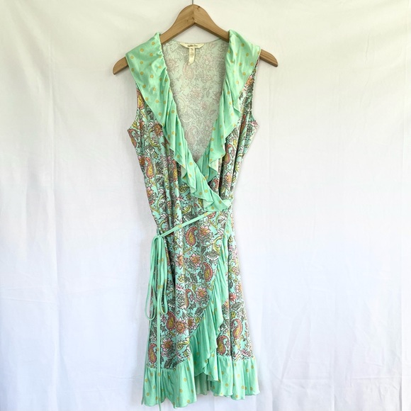 Matilda Jane women’s Floral wrap Mini Dress Paisley Polka Dot Mint Green Small - Picture 2 of 11